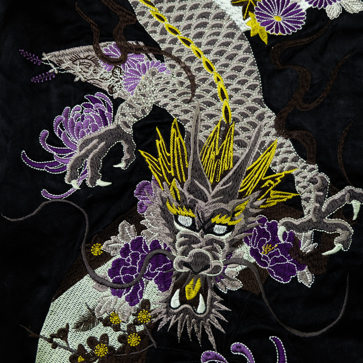 Miyabi Musubi Reversible Sukajan Jacket – Kingyo Goldfish Lotus & Twin Dragon Chrysanthemum Japanese Embroidery
