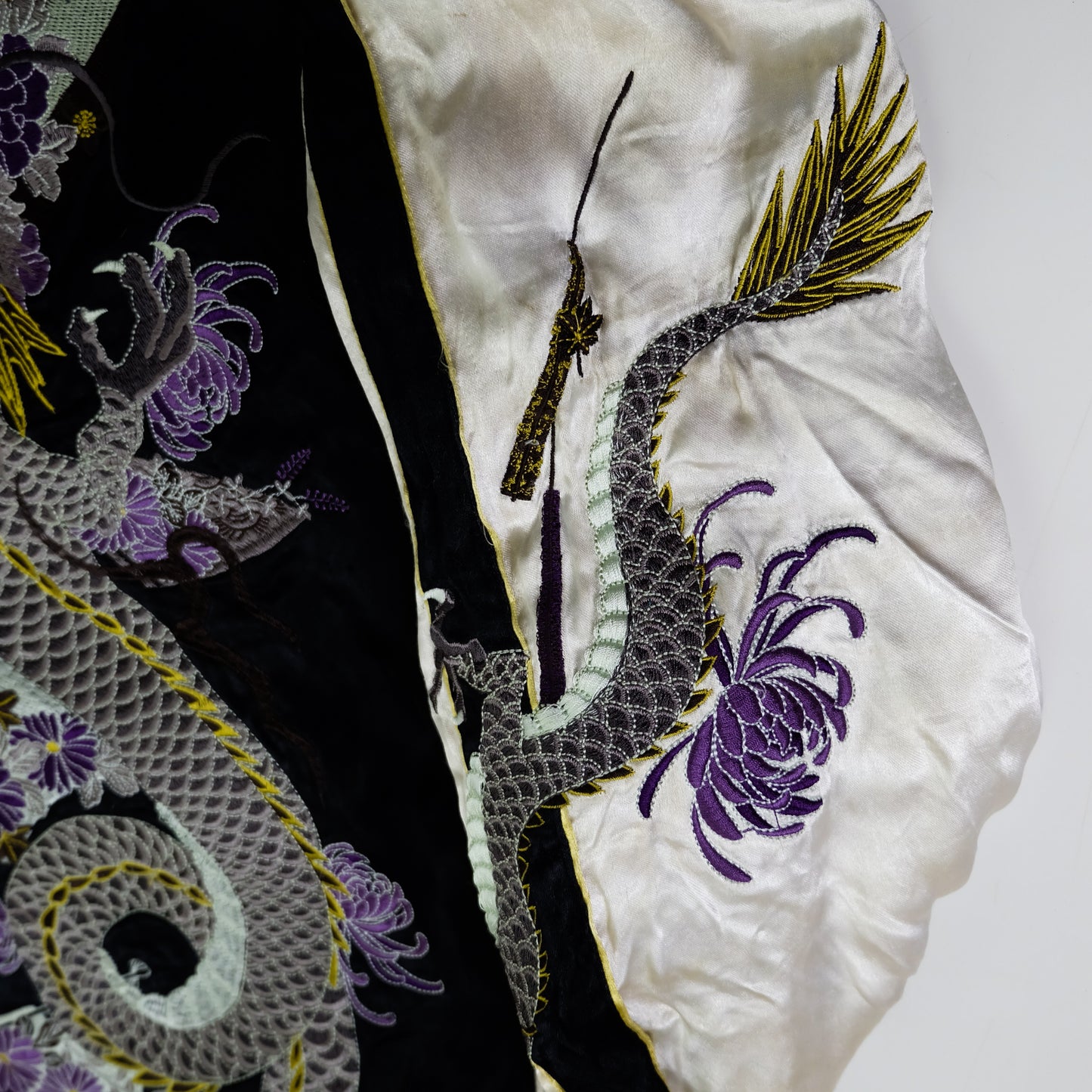 Miyabi Musubi Reversible Sukajan Jacket – Kingyo Goldfish Lotus & Twin Dragon Chrysanthemum Japanese Embroidery