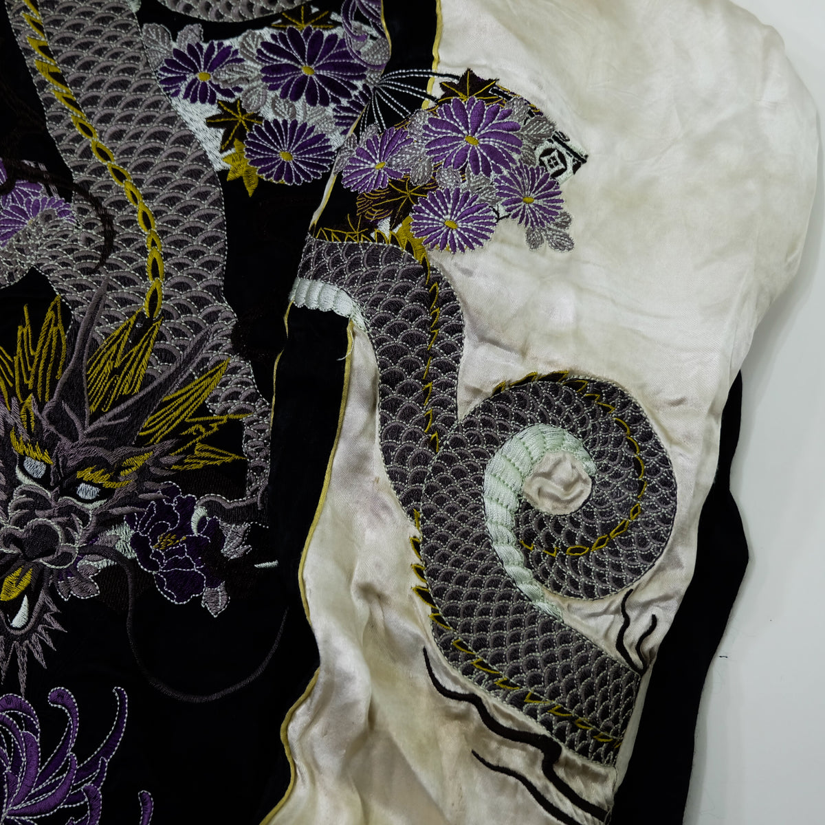 Miyabi Musubi Reversible Sukajan Jacket – Kingyo Goldfish Lotus & Twin Dragon Chrysanthemum Japanese Embroidery