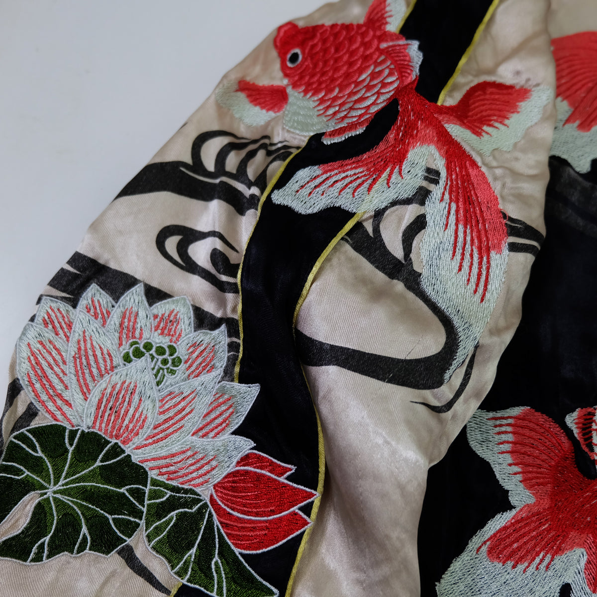 Miyabi Musubi Reversible Sukajan Jacket – Kingyo Goldfish Lotus & Twin Dragon Chrysanthemum Japanese Embroidery