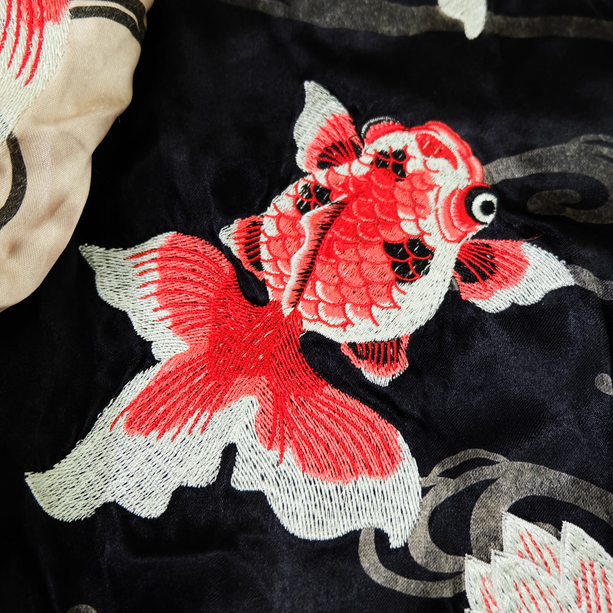 Miyabi Musubi Reversible Sukajan Jacket – Kingyo Goldfish Lotus & Twin Dragon Chrysanthemum Japanese Embroidery