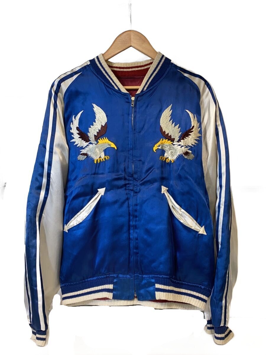 1950s Big-Size Reversible Sukajan, Eagle over Royal Blue, Dragons and Japan–Korea Map on Burgundy, TTS Butterfly Zip, view 1