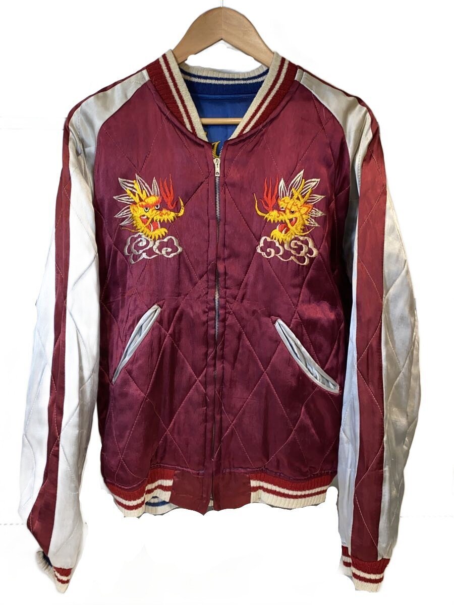 1950s Big-Size Reversible Sukajan, Eagle over Royal Blue, Dragons and Japan–Korea Map on Burgundy, TTS Butterfly Zip, view 3