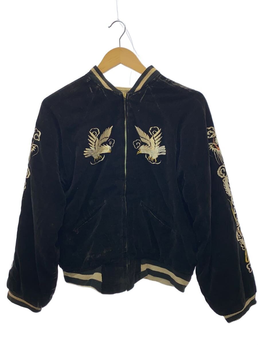 1950s Black Velveteen Souvenir Jacket, Cream Eagle over Mount Fuji, Dragon Sleeves, Early YKK Zip, view 1