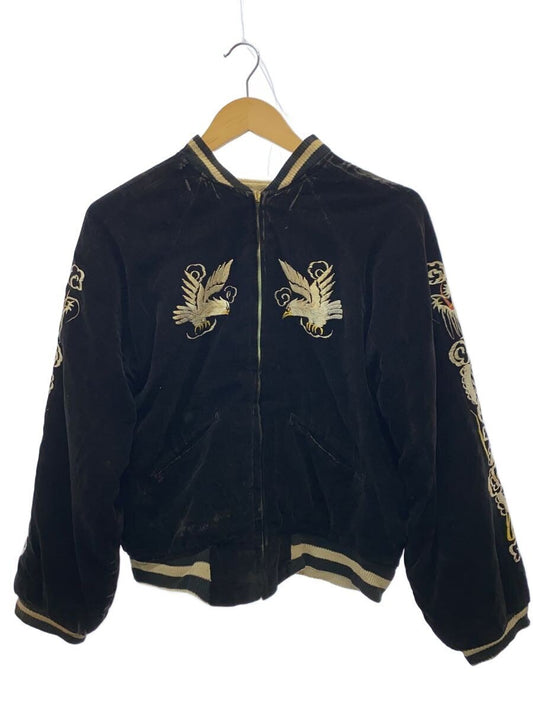 1950s Black Velveteen Souvenir Jacket, Cream Eagle over Mount Fuji, Dragon Sleeves, Early YKK Zip, view 1