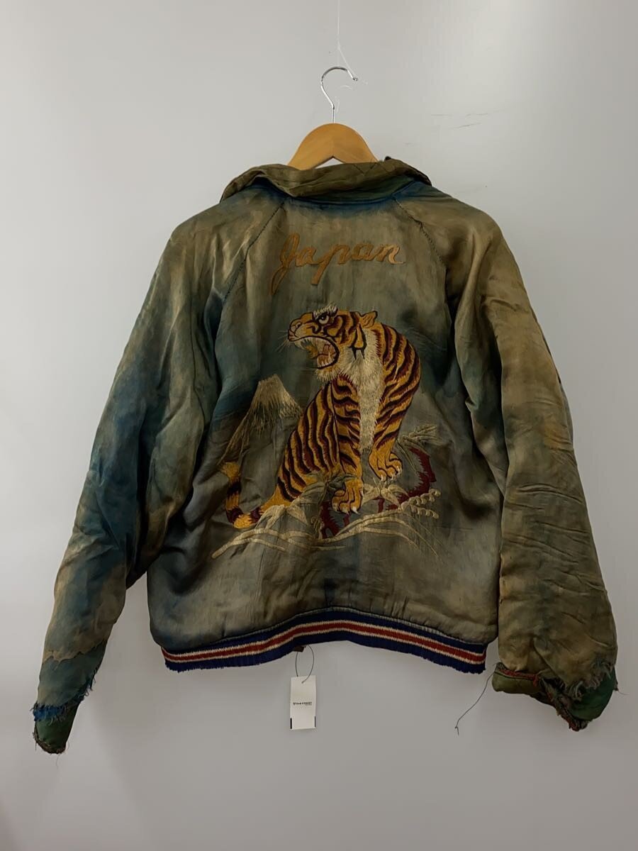 1950s Collared Reversible Souvenir Jacket, Tiger and Fuji over Blue Satin, Eagle on Green, Oversized, view 2