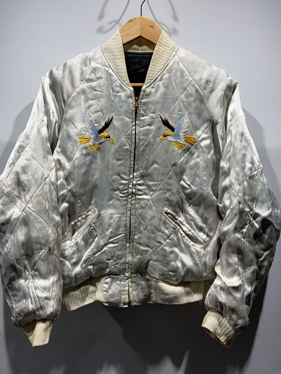 1950s Okinawa Reversible Souvenir Jacket, Roaring Tiger on Black Satin, Eagles across Silver Quilting, YKK, view 3