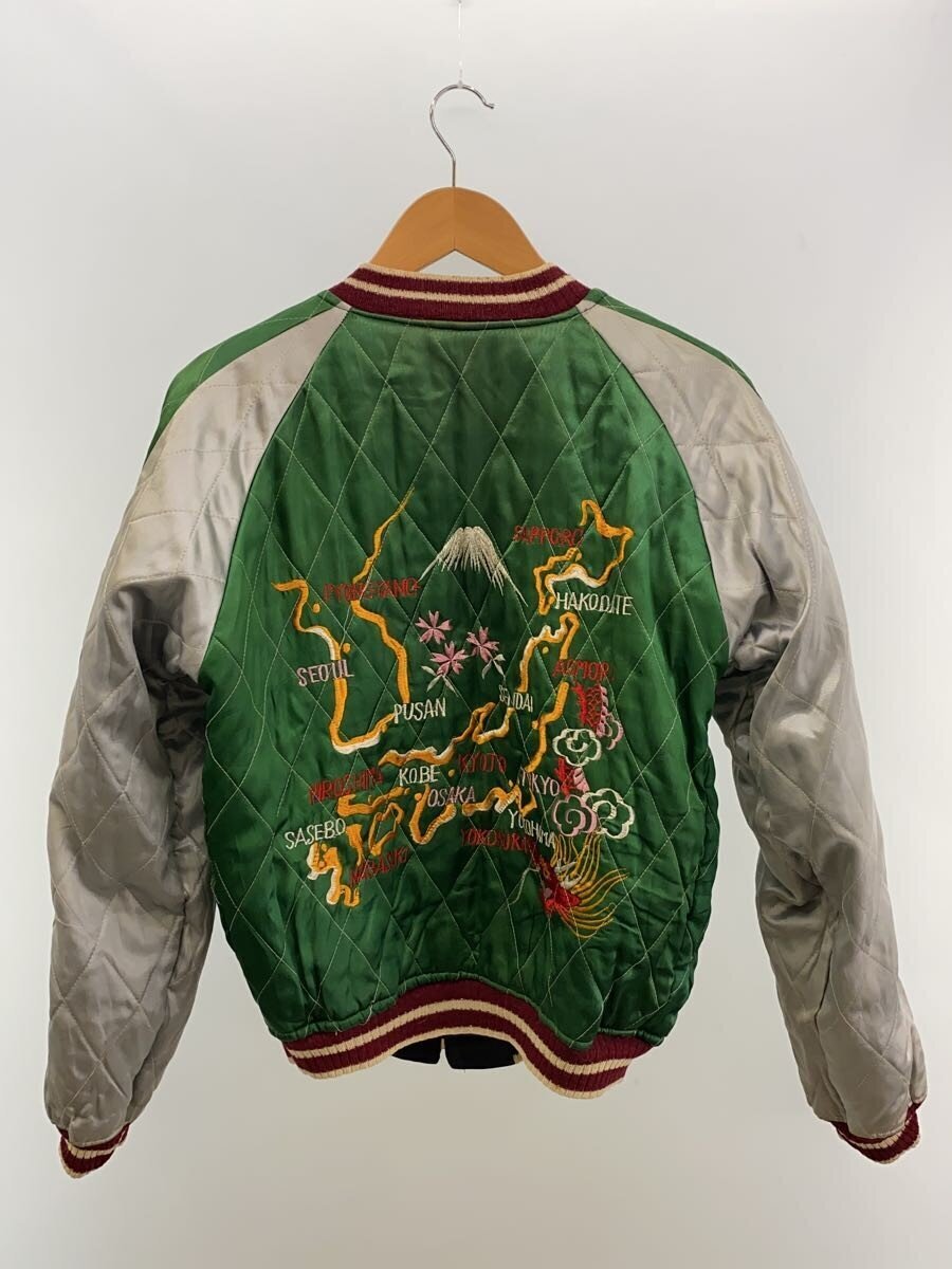 1950s Reversible Sukajan, Dragon and Tiger over Black-Gold Satin, Japan–Korea Map on Green, Padded, view 4