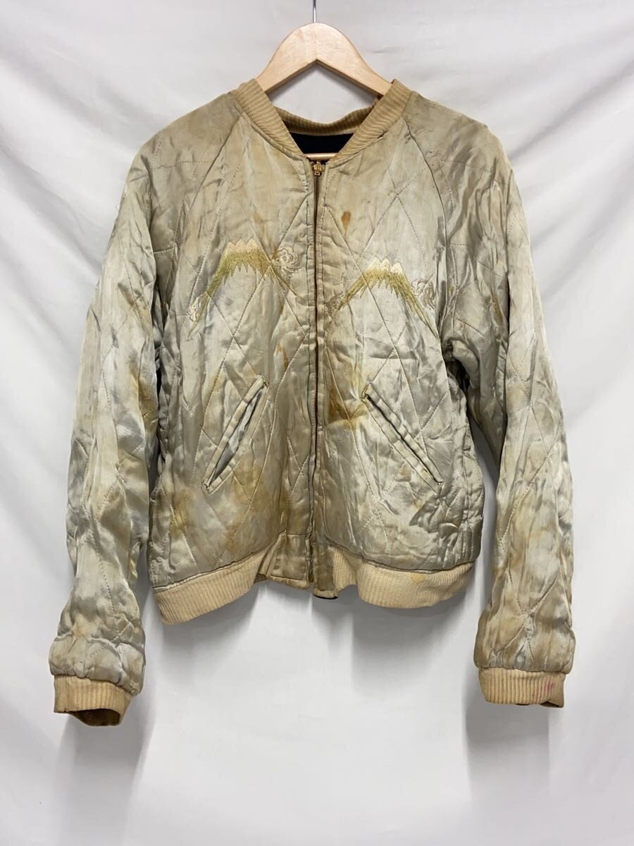 1950s Reversible Velveteen Sukajan, Tiger with Dragons on Navy, Hawk over Fuji in Ivory Satin, YKK, Size Large, view 3