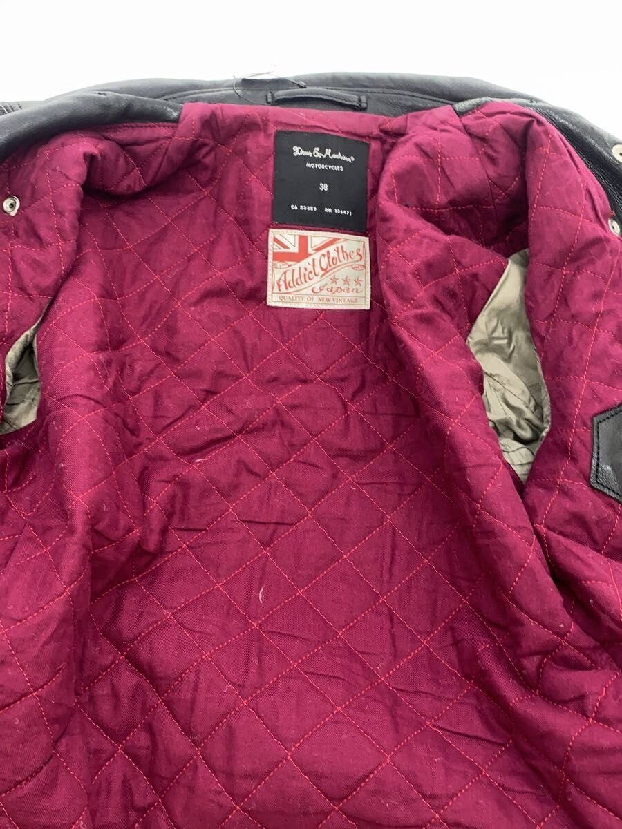 Addict Clothes x Deus Ex Machina Sheepskin Double Rider Jacket, Quilted Lining, Black, Size 38, view 3