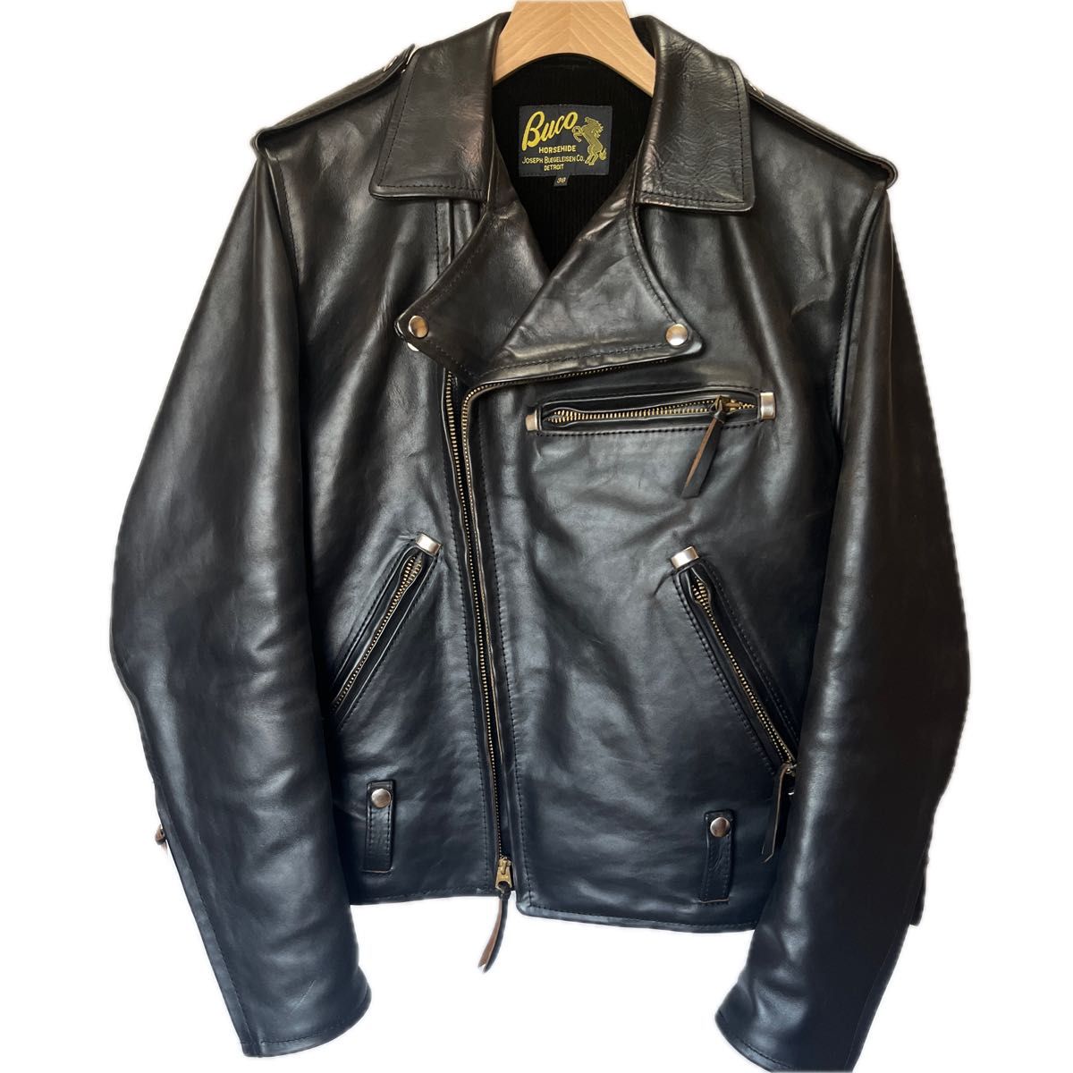 Aero Leather Buco J-107 Double Riders Jacket, Horween Front Quarter Horsehide, Black, Size 38, Talon Zips, view 1
