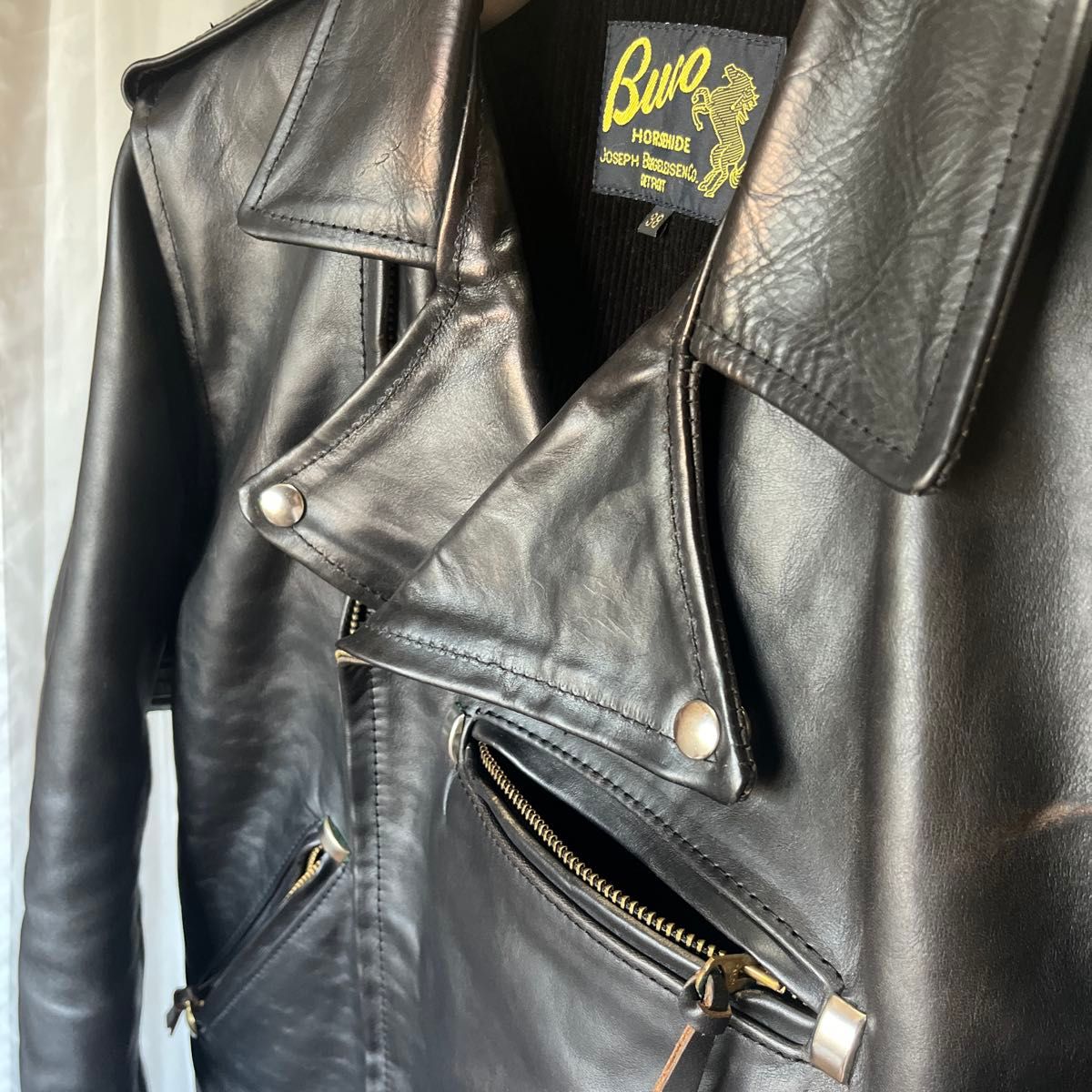 Aero Leather Buco J-107 Double Riders Jacket, Horween Front Quarter Horsehide, Black, Size 38, Talon Zips, view 4