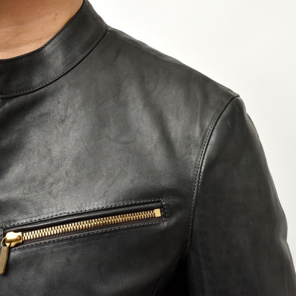 Ajmone Horsehide Single Riders Jacket, Black with Dark Green Lining, Brass Excella Zips, Size 46, Unworn, view 5