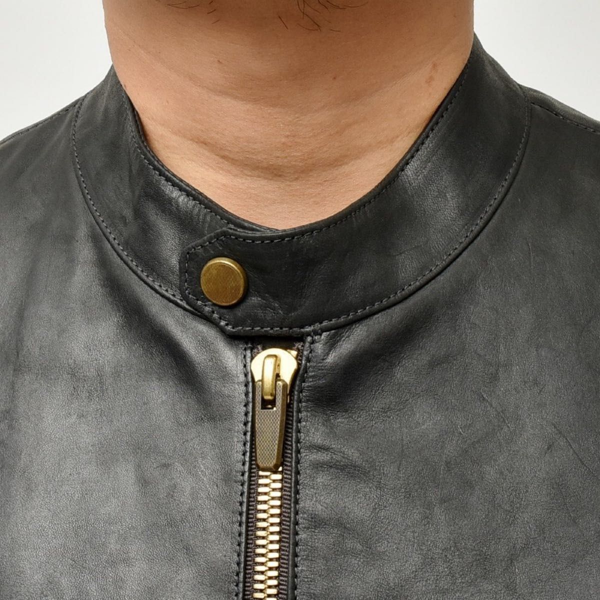 Ajmone Horsehide Single Riders Jacket, Black with Dark Green Lining, Brass Excella Zips, Size 46, Unworn, view 6