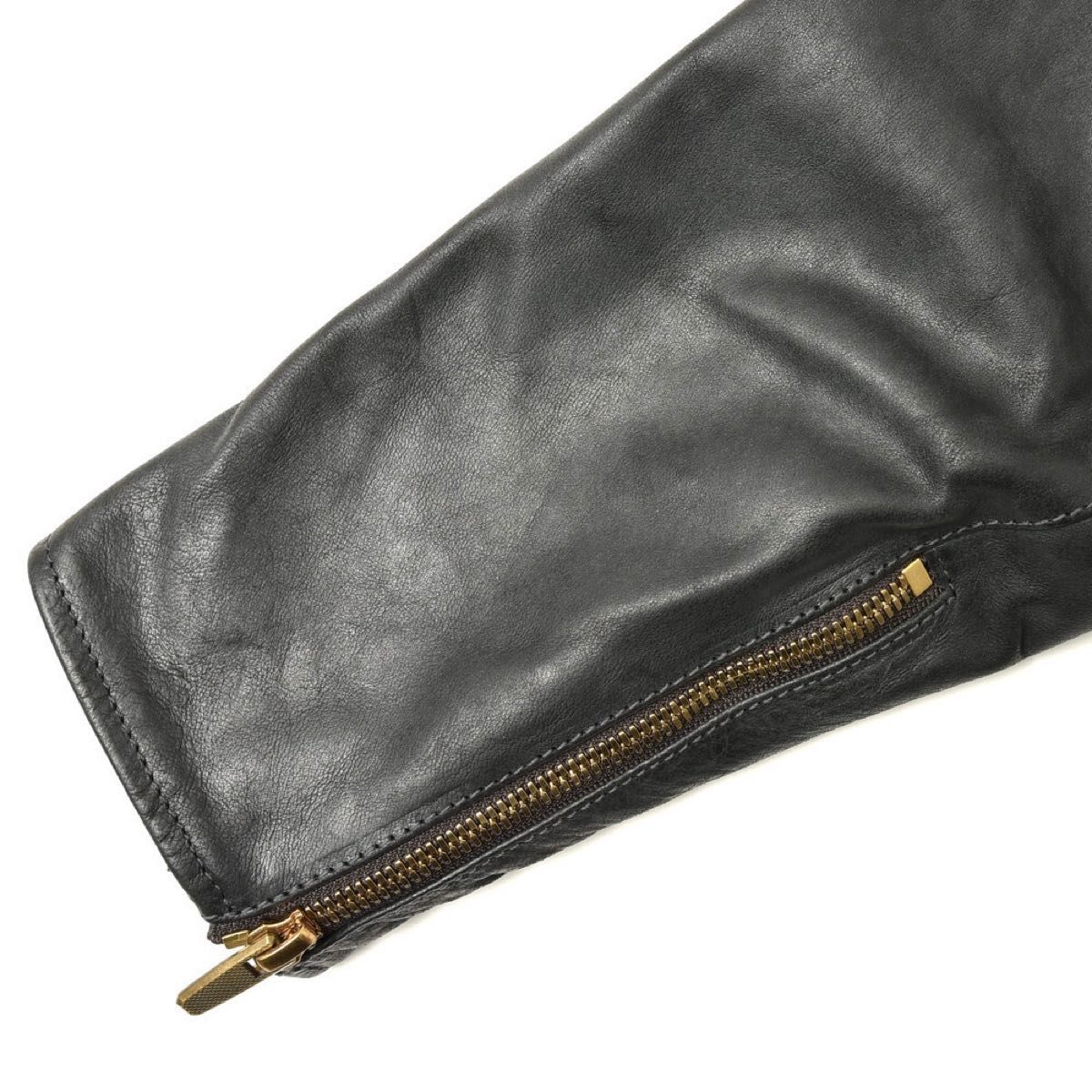Ajmone Horsehide Single Riders Jacket, Black with Dark Green Lining, Brass Excella Zips, Size 46, Unworn, view 9