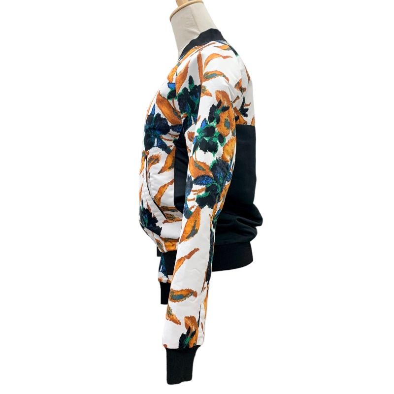 Balenciaga Floral Print Bomber Jacket, White with Orange and Green Leaves, Black Back Panel, Size 44, view 2