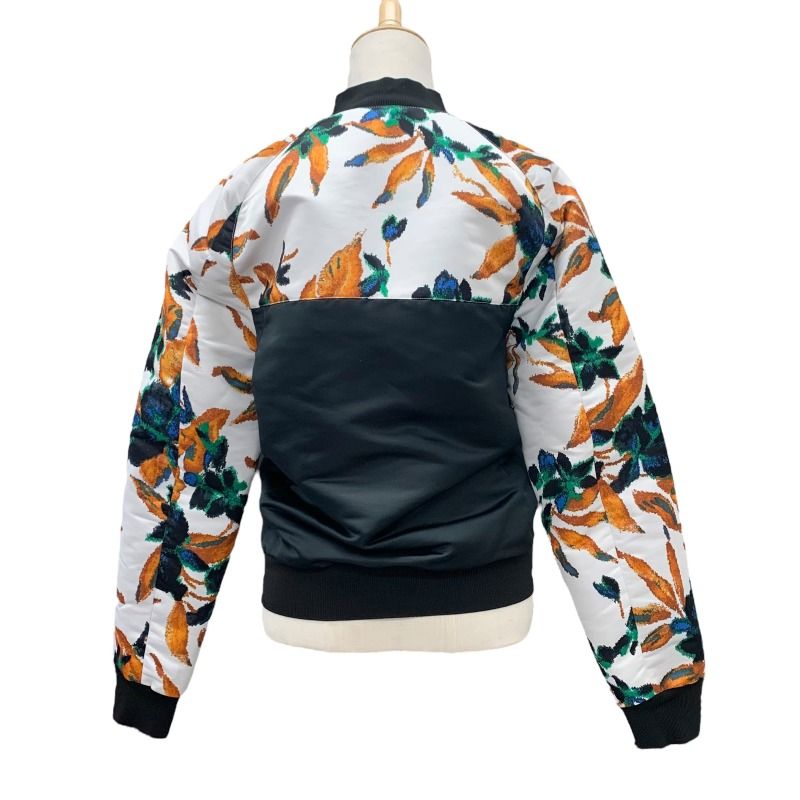 Balenciaga Floral Print Bomber Jacket, White with Orange and Green Leaves, Black Back Panel, Size 44, view 3