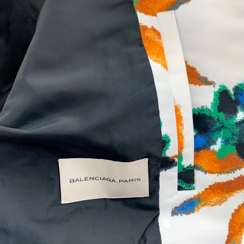 Balenciaga Floral Print Bomber Jacket, White with Orange and Green Leaves, Black Back Panel, Size 44, view 4