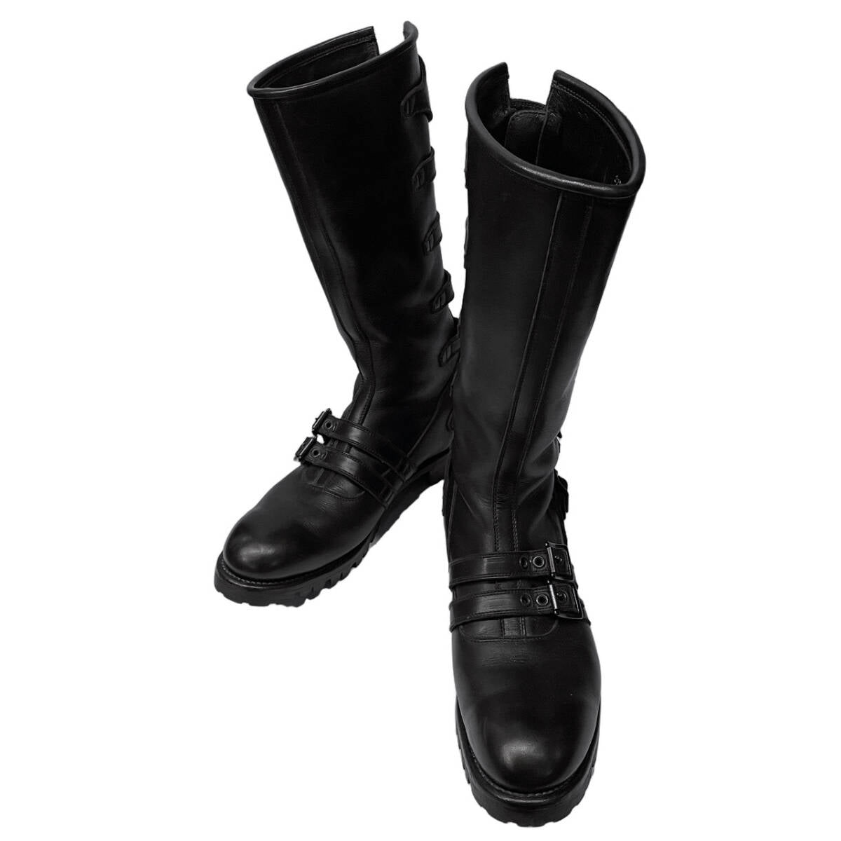 Blackmeans Six-Buckle Back-Zip Leather Engineer Boots, Vibram Sole, Black, 27.5 cm, Unworn, view 1
