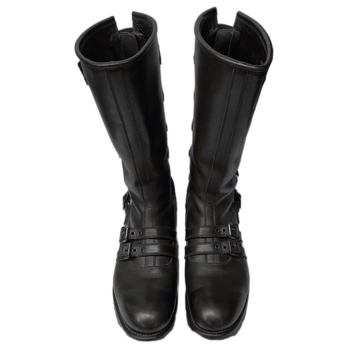 Blackmeans Six-Buckle Back-Zip Leather Engineer Boots, Vibram Sole, Black, 27.5 cm, Unworn, view 2