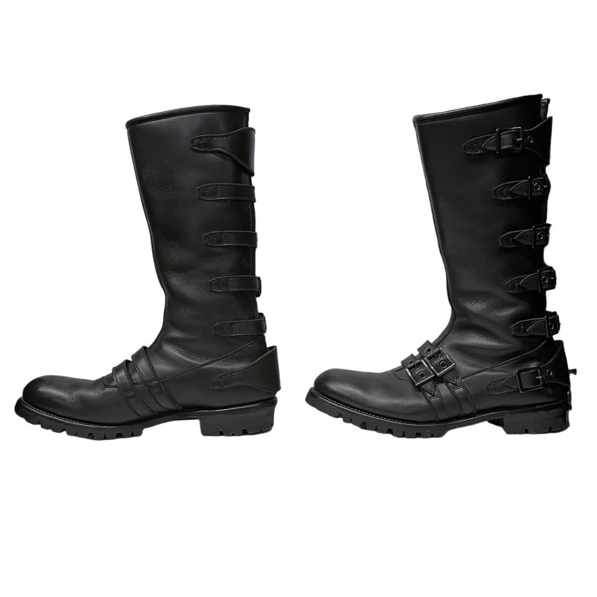 Blackmeans Six-Buckle Back-Zip Leather Engineer Boots, Vibram Sole, Black, 27.5 cm, Unworn, view 3