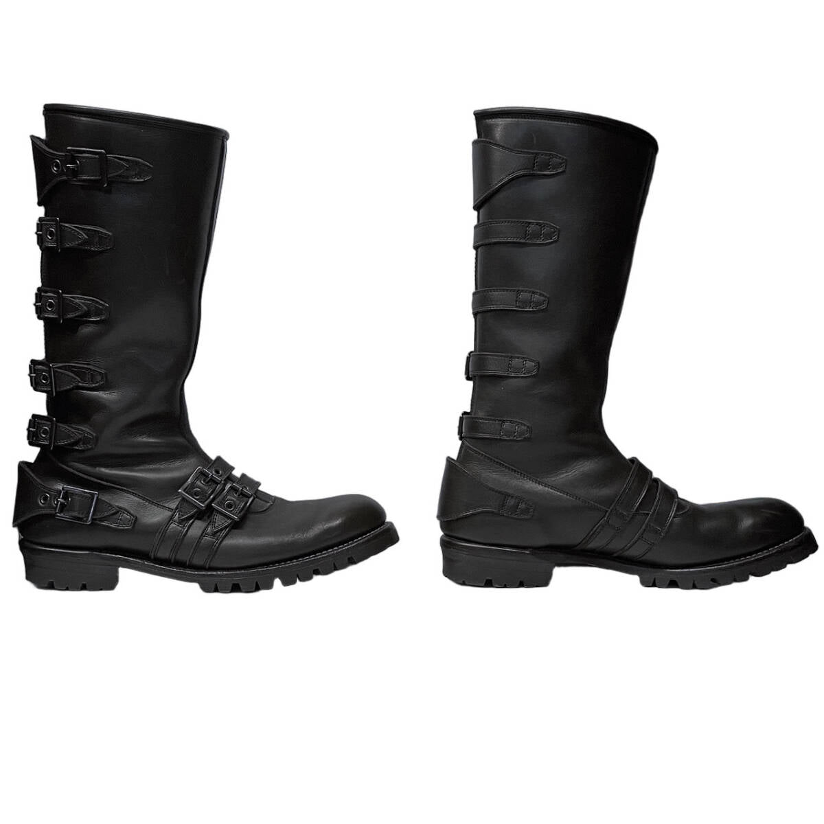 Blackmeans Six-Buckle Back-Zip Leather Engineer Boots, Vibram Sole, Black, 27.5 cm, Unworn, view 4