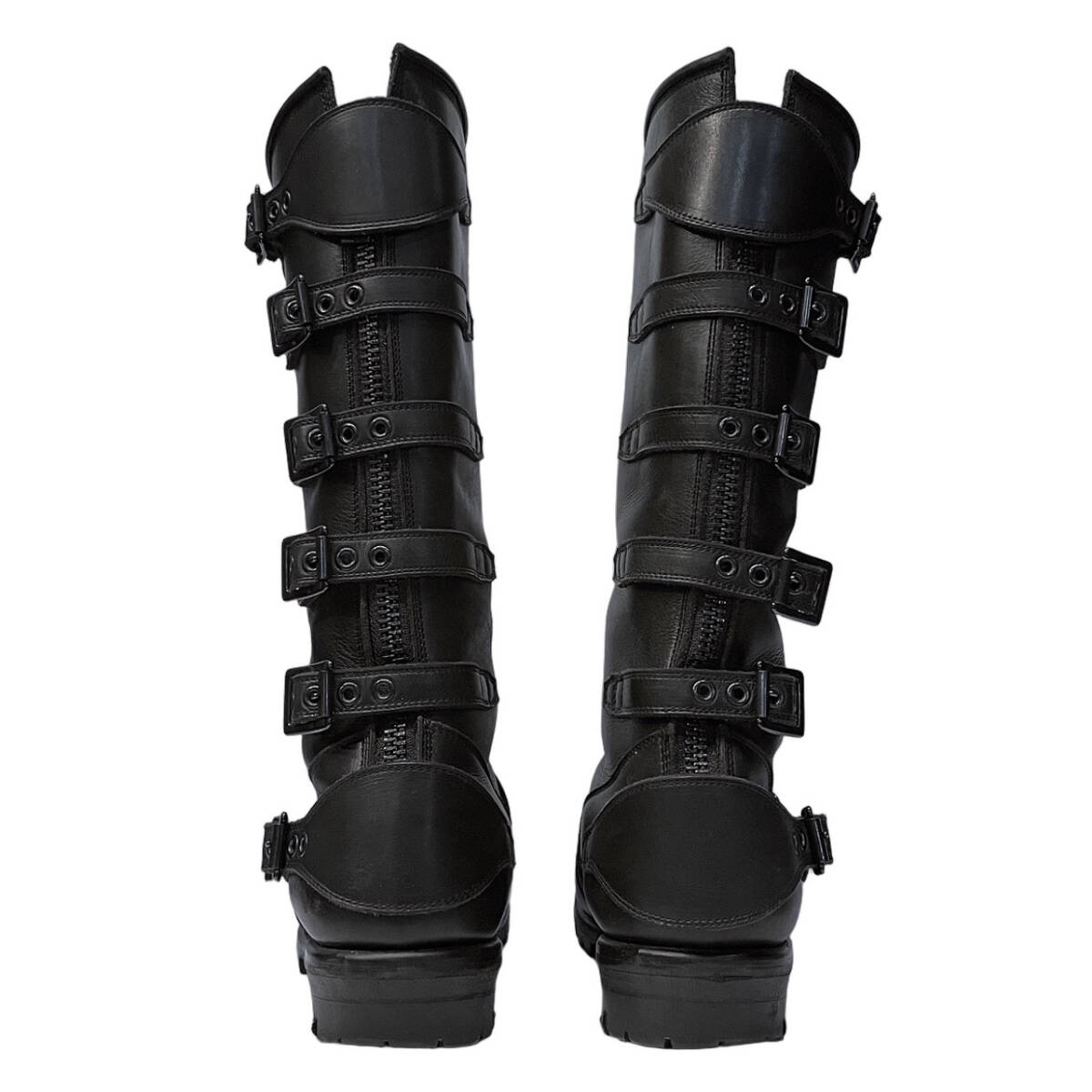 Blackmeans Six-Buckle Back-Zip Leather Engineer Boots, Vibram Sole, Black, 27.5 cm, Unworn, view 5