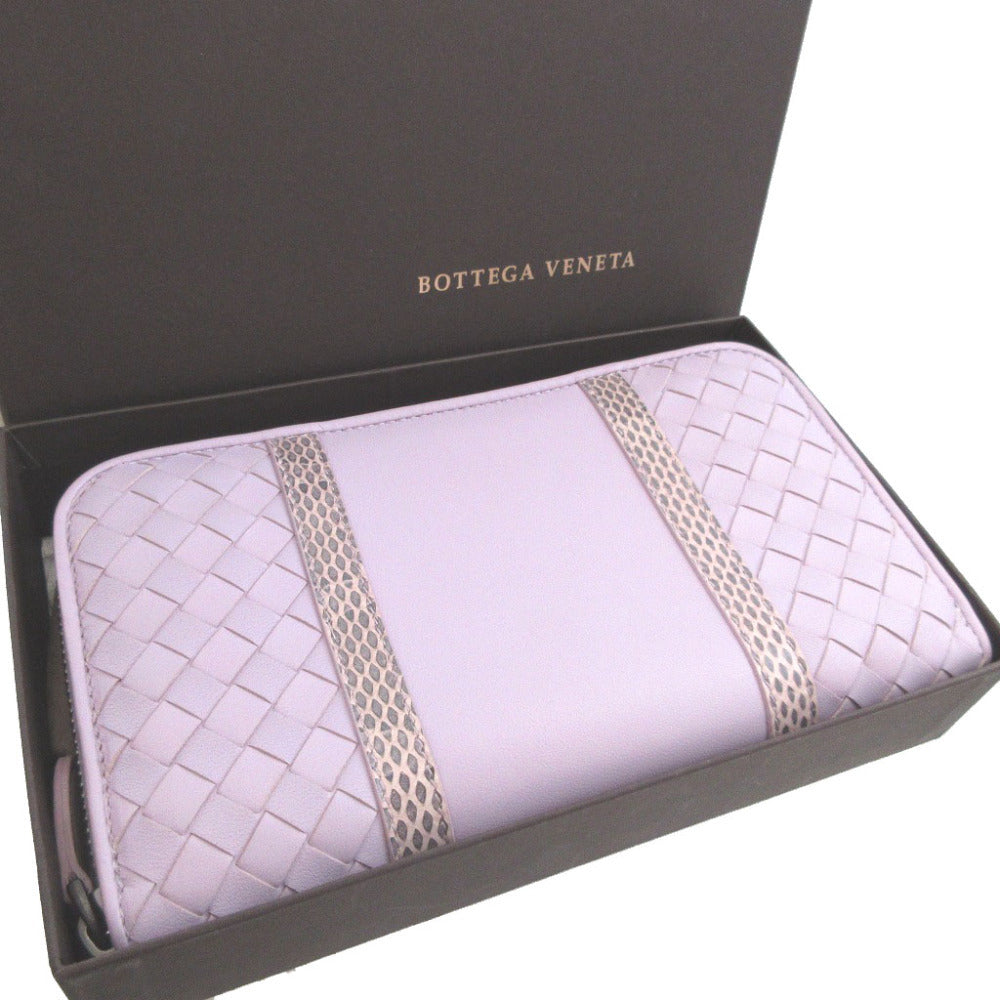 Bottega Veneta Intrecciato Zip Around Wallet, Lilac Leather with Python Bands, with Box, view 2