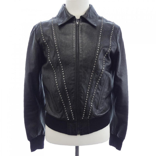 Celine by Hedi Slimane Crystal-Studded Lambskin Blouson 2E195291D, Black, Wool Rib Trim, Size 46, view 1
