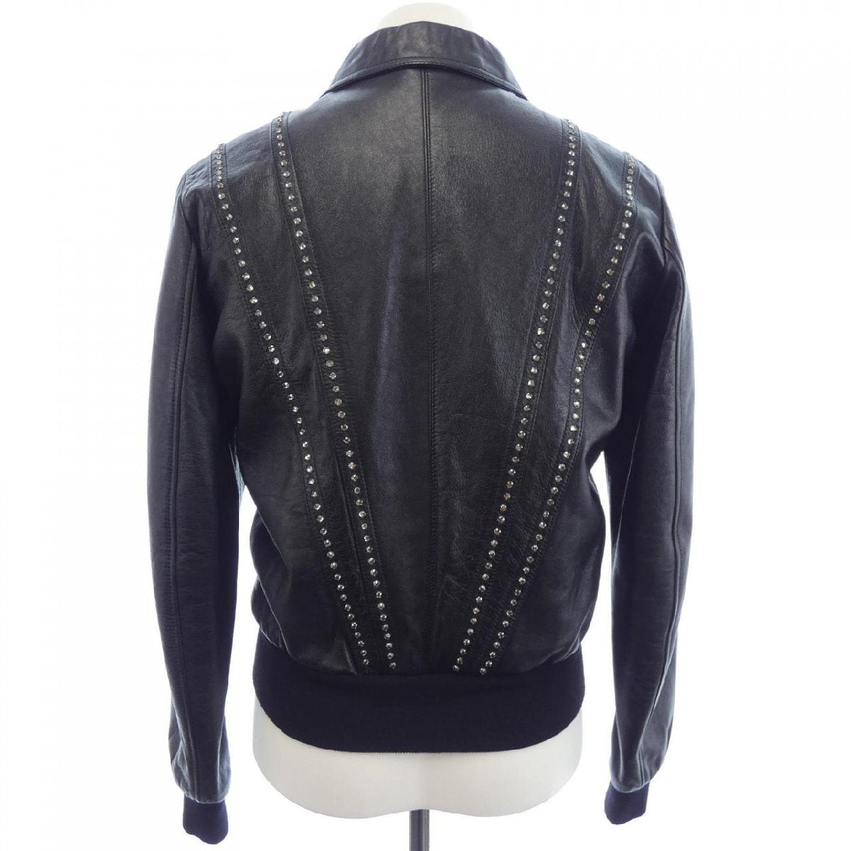 Celine by Hedi Slimane Crystal-Studded Lambskin Blouson 2E195291D, Black, Wool Rib Trim, Size 46, view 2