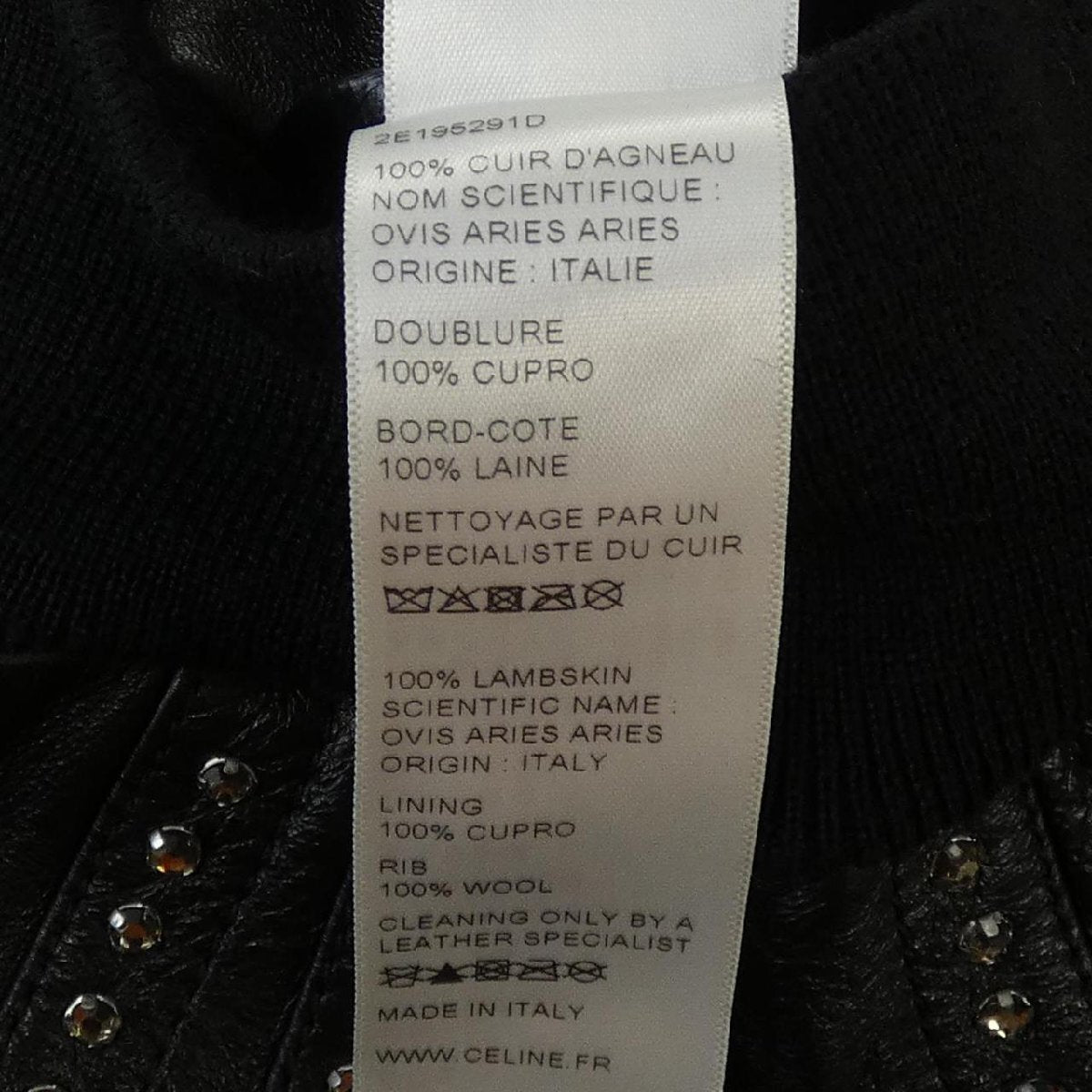 Celine by Hedi Slimane Crystal-Studded Lambskin Blouson 2E195291D, Black, Wool Rib Trim, Size 46, view 6