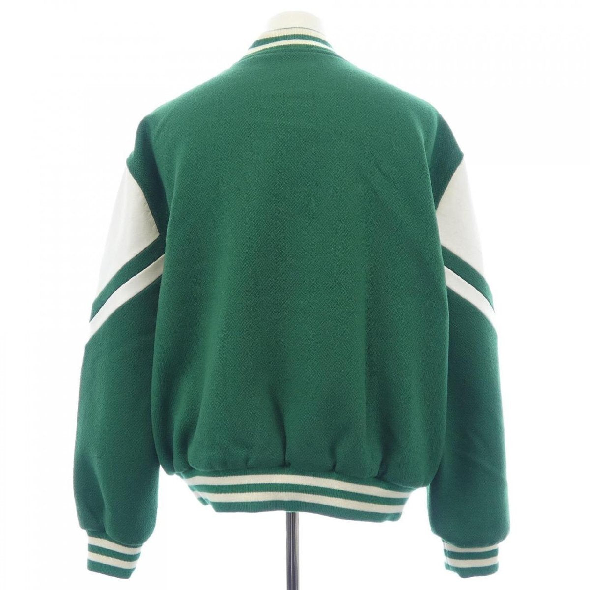 Celine by Hedi Slimane Jackson Teddy Varsity Jacket 2V58N896C, Green Wool, Cream Lambskin Sleeves, C Patch, Size 48, view 2