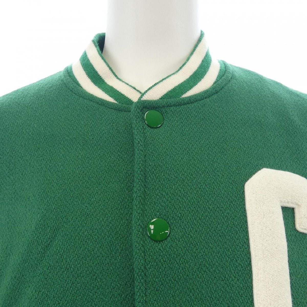 Celine by Hedi Slimane Jackson Teddy Varsity Jacket 2V58N896C, Green Wool, Cream Lambskin Sleeves, C Patch, Size 48, view 3
