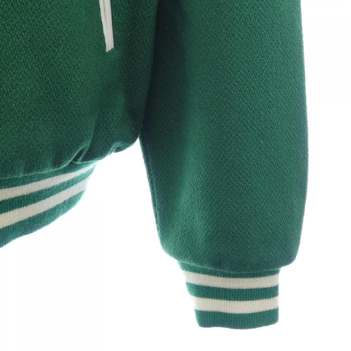 Celine by Hedi Slimane Jackson Teddy Varsity Jacket 2V58N896C, Green Wool, Cream Lambskin Sleeves, C Patch, Size 48, view 4