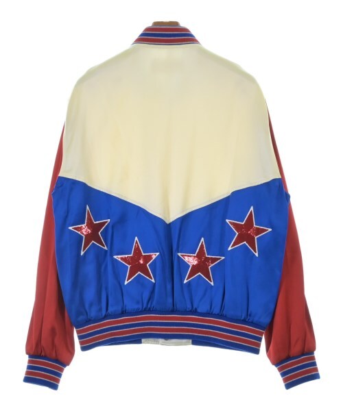 Celine by Hedi Slimane Satin Teddy Jacket with Sequinned Stars, Cream, Blue and Red, Size 46, view 2