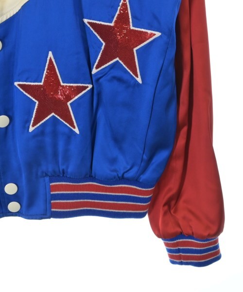 Celine by Hedi Slimane Satin Teddy Jacket with Sequinned Stars, Cream, Blue and Red, Size 46, view 4