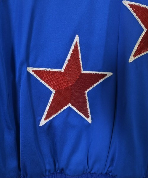Celine by Hedi Slimane Satin Teddy Jacket with Sequinned Stars, Cream, Blue and Red, Size 46, view 5