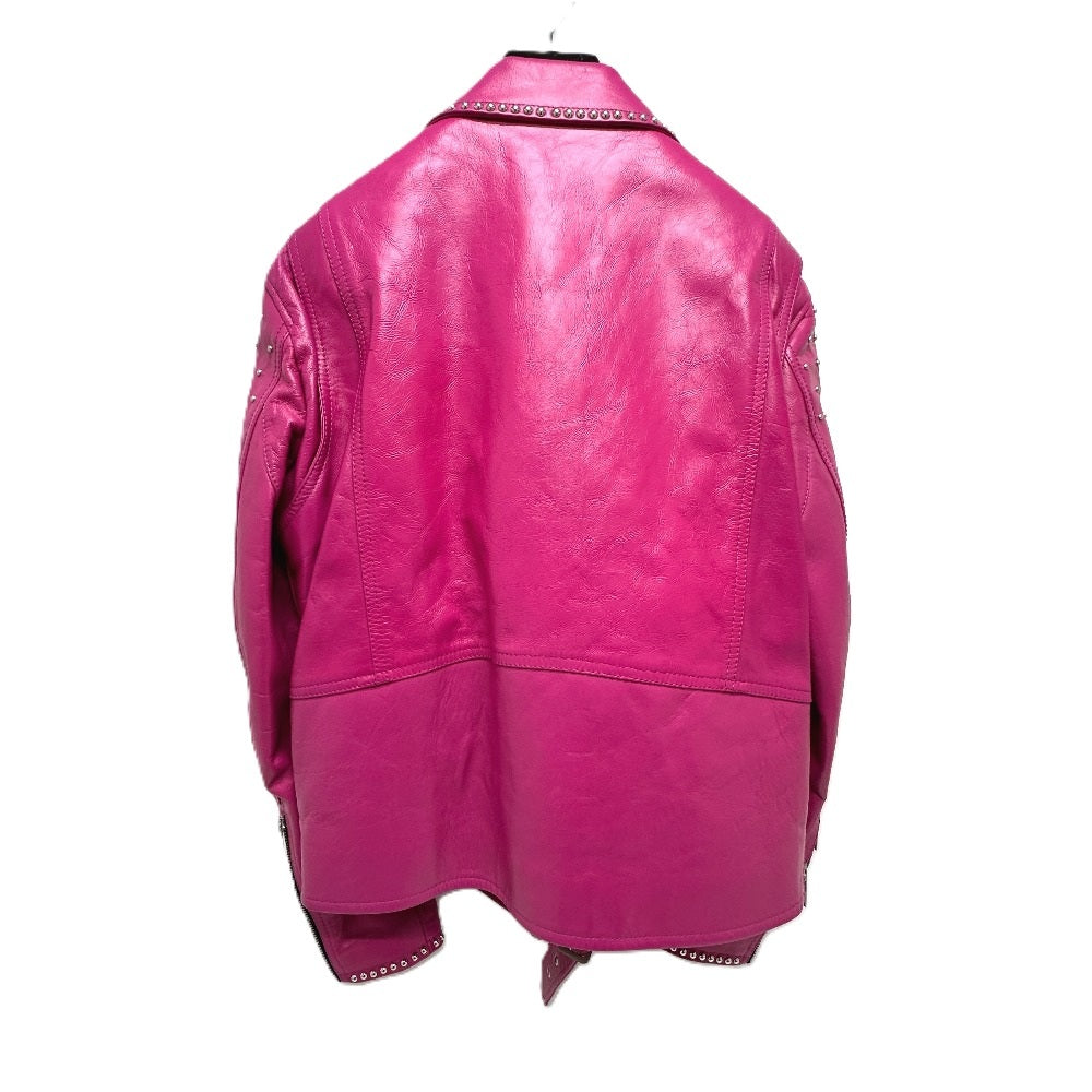 Celine by Hedi Slimane Studded Lambskin Rider Jacket 29AJC756Q, Fuchsia Pink, Size 48, Near Unworn, view 3