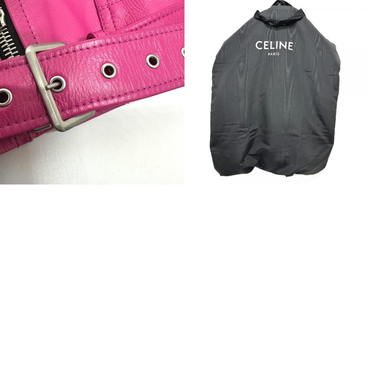 Celine by Hedi Slimane Studded Lambskin Rider Jacket 29AJC756Q, Fuchsia Pink, Size 48, Near Unworn, view 5