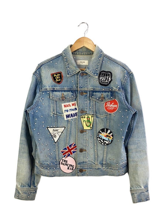 Celine by Hedi Slimane The Dancing Kid Studded Patch Denim Trucker Jacket, Vintage Wash, Size XS, view 1