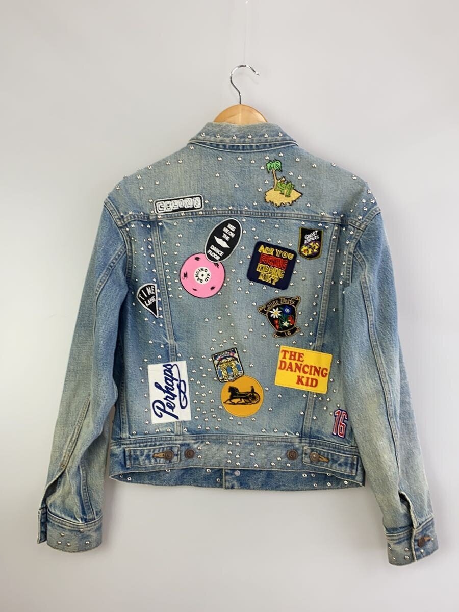 Celine by Hedi Slimane The Dancing Kid Studded Patch Denim Trucker Jacket, Vintage Wash, Size XS, view 2