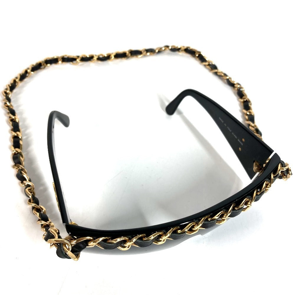 Chanel 01456 Vintage Chain Sunglasses, Leather-Threaded Gold Chain, Black Shield, 1990s Made in Italy, view 4