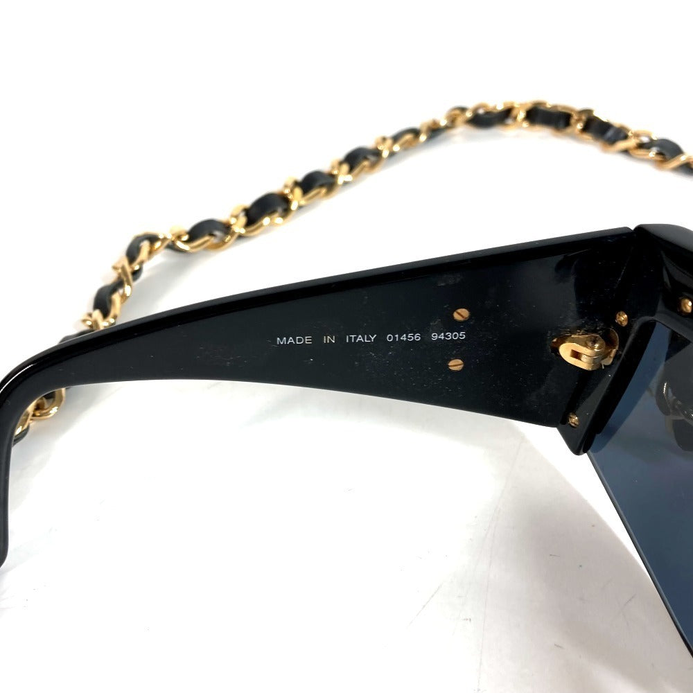 Chanel 01456 Vintage Chain Sunglasses, Leather-Threaded Gold Chain, Black Shield, 1990s Made in Italy, view 8