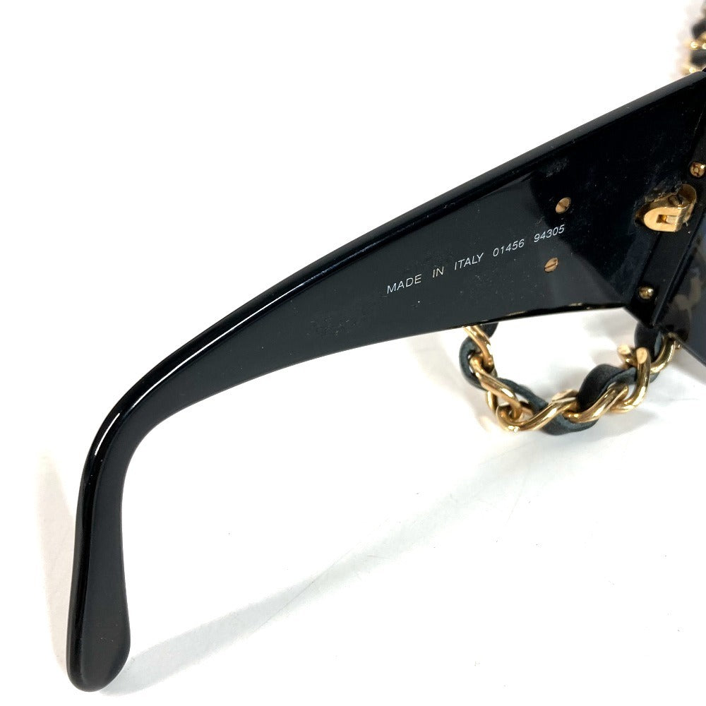 Chanel 01456 Vintage Chain Sunglasses, Leather-Threaded Gold Chain, Black Shield, 1990s Made in Italy, view 9