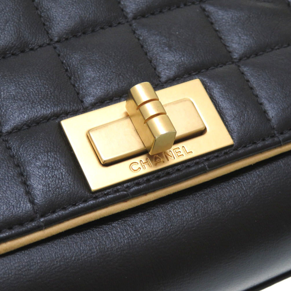Chanel 2.55 Chocolate Bar Flap Bag, Black Lambskin with Mademoiselle Turnlock and Gold Chain, 6 Series, view 6