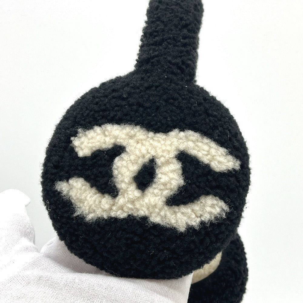 Chanel 25B Oversized CC Shearling Earmuffs, Black and Ivory, Like New with Box, view 3