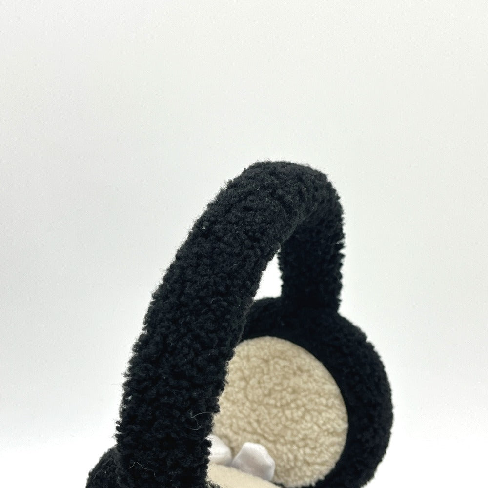 Chanel 25B Oversized CC Shearling Earmuffs, Black and Ivory, Like New with Box, view 7