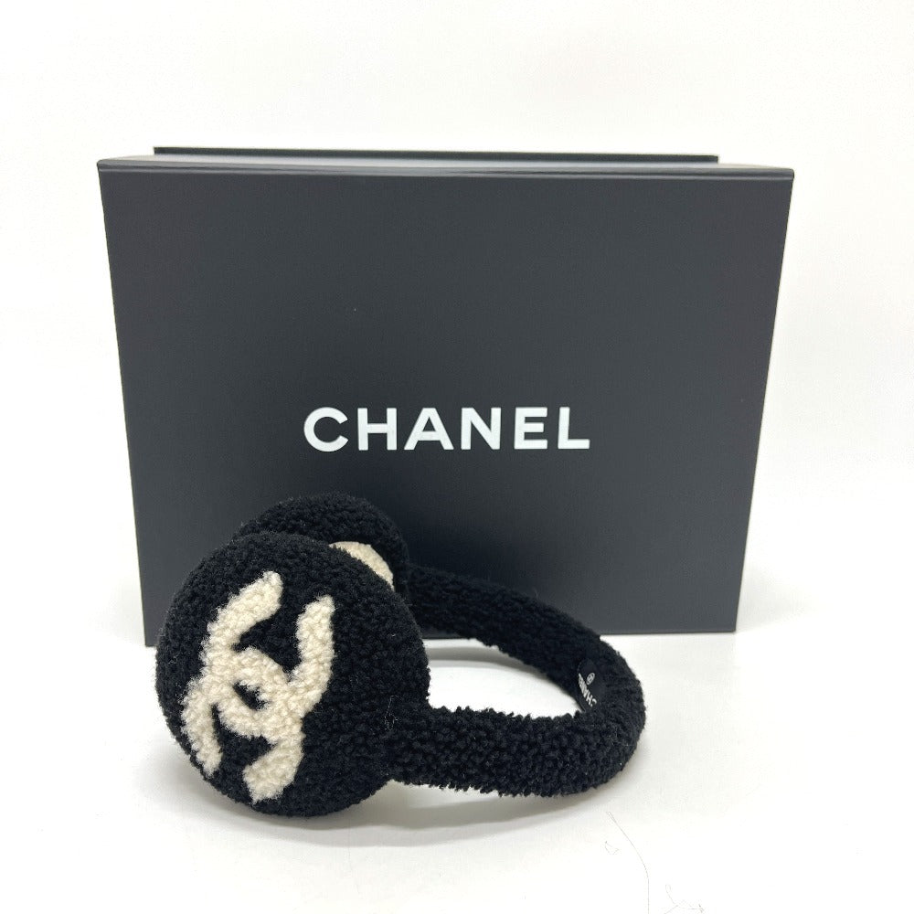 Chanel 25B Oversized CC Shearling Earmuffs, Black and Ivory, Like New with Box, view 10