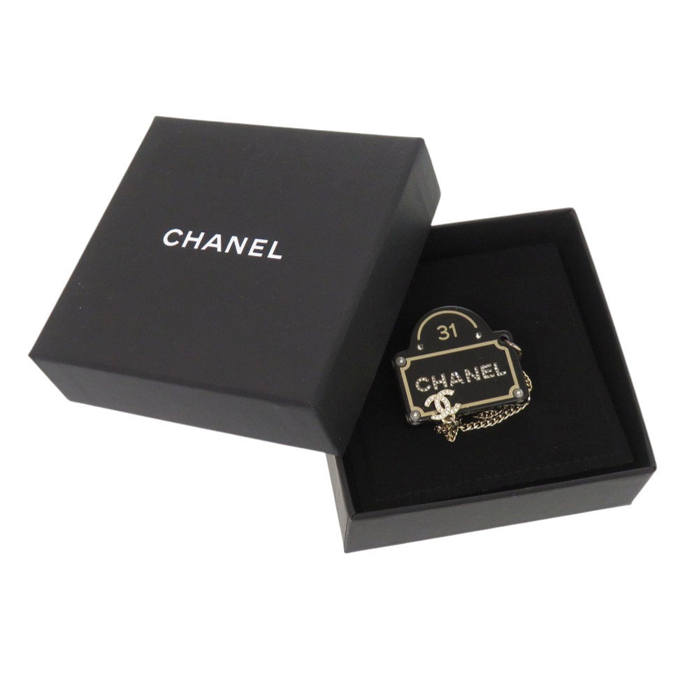 Chanel 31 Cambon Shop Sign Brooch, Black Resin, Chain and Crystal CC, Spring 2024 (24S), with Box, view 2