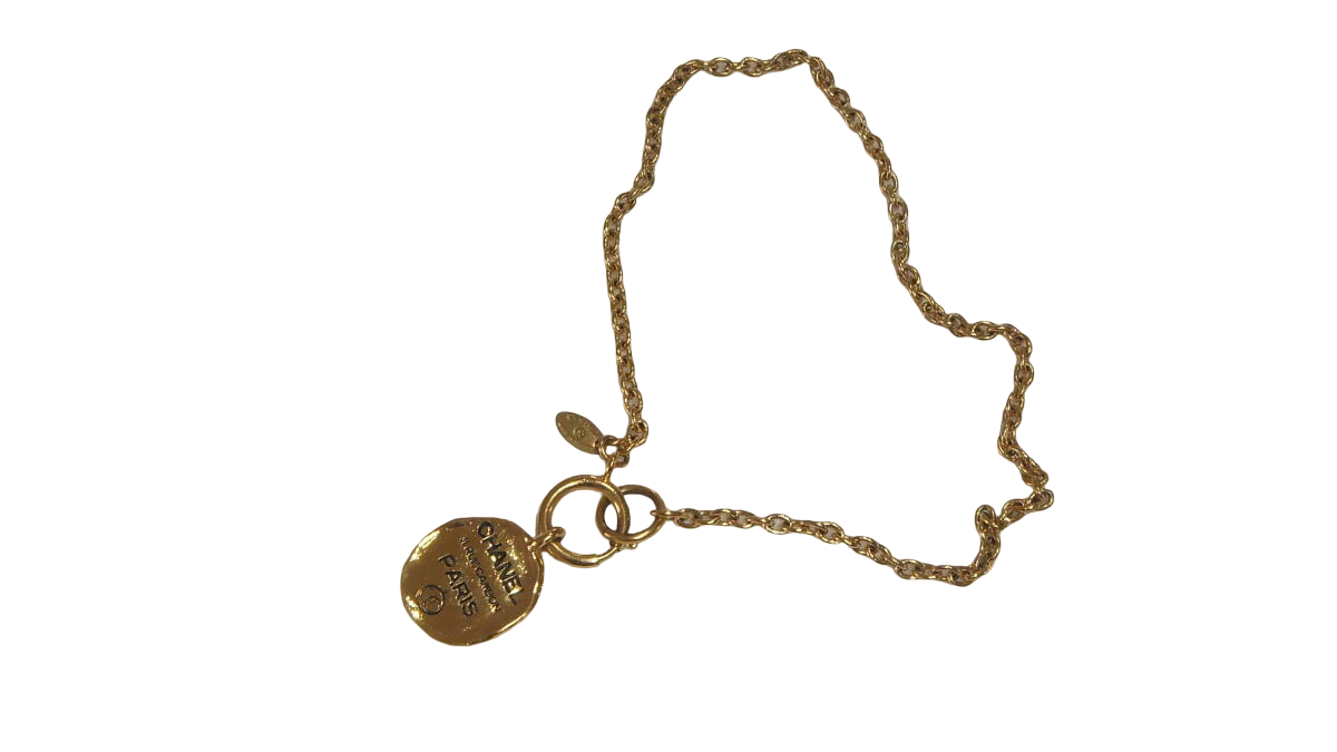 Chanel 31 Rue Cambon medal necklace, gilt chain, vintage – full necklace with medal pendant